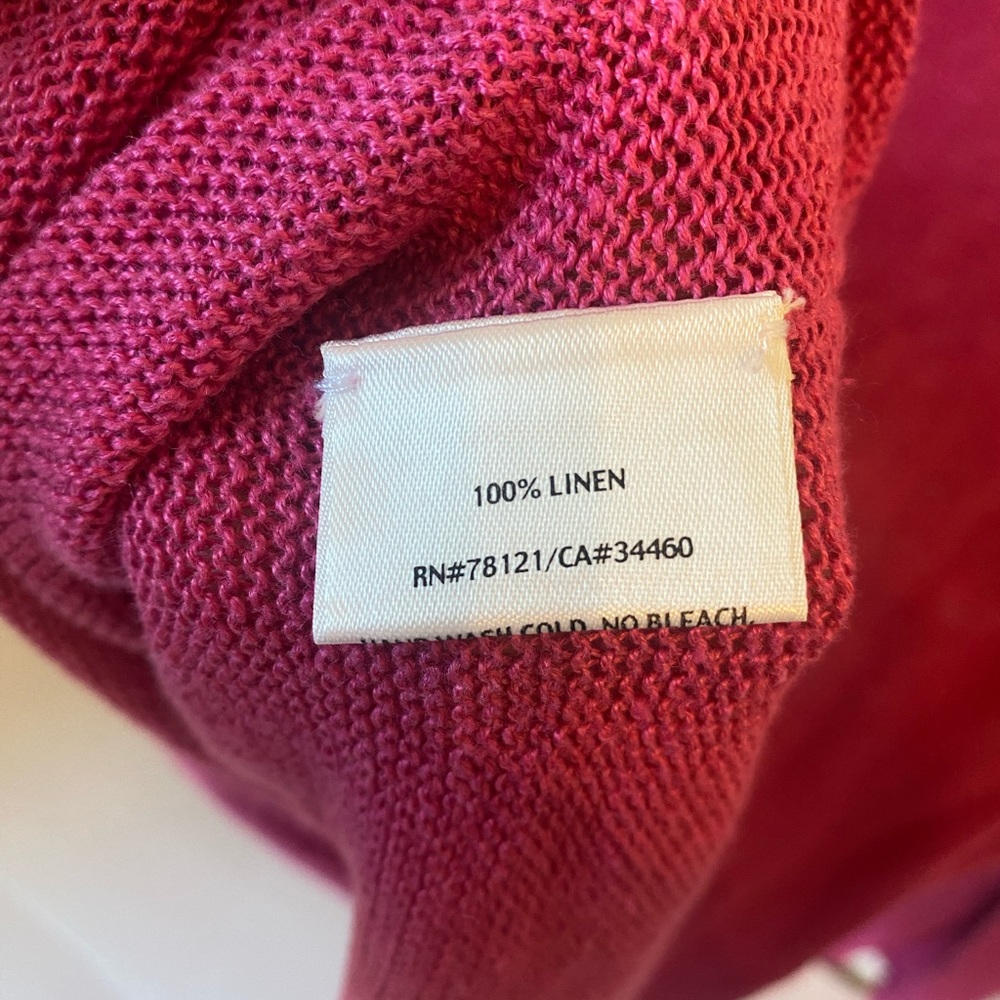 Eileen Fisher Sz L Hot Pink Round Neck 100% Linen Knit Sweater Top - Picture 6 of 9